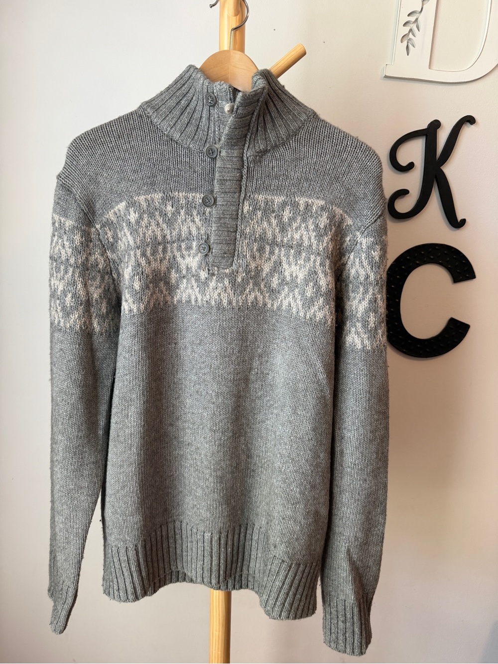 Banana Republic Gray Fair Isles Wool Blend Sweater Men’s Medium Tall 1/4 Zip